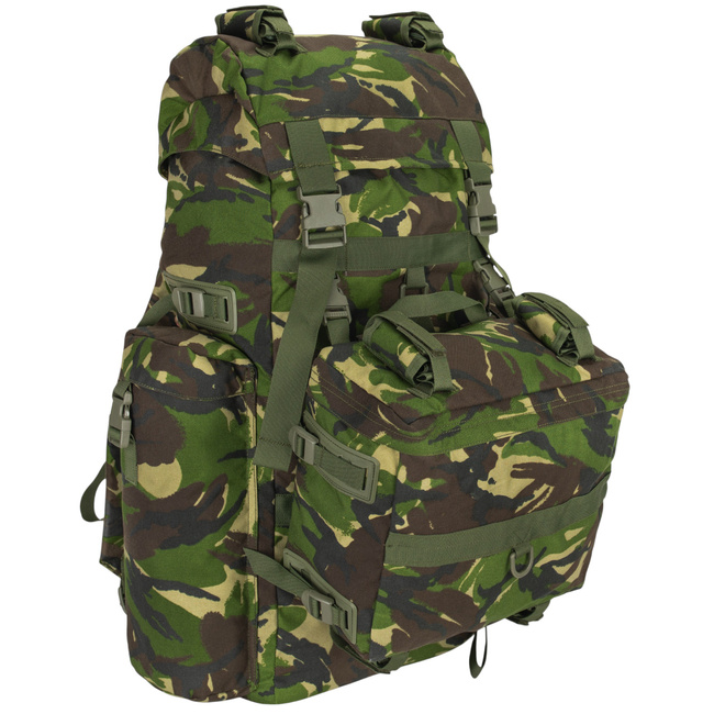 BIG MILITARY COMBAT BACKPACK WITH POCKET, DETACHABLE OUTER POUCH - MOTEXCO - 90L - MILITARY SURPLUS ROMANIAN ARMY - CAMOUFLAGE MOSAIC FOREST DPM - IN GOOD CONDITION