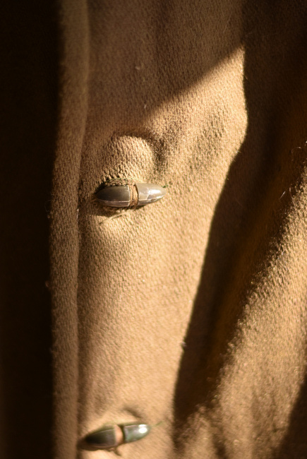 WINTER COAT, LONG, MADE OF WOOL, WITH FUR COLLAR, OLIVE GREEN - MILITARY SURPLUS FROM THE ROMANIAN ARMY - USED