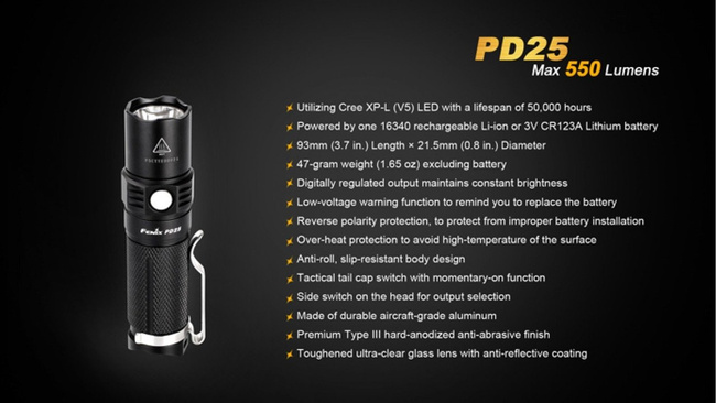 Flashlight Fenix PD25, water resistant