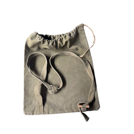 TEXTILE SHOULDER BAG WITH DRAWSTRING - ROMANIAN ARMY MILITARY SURPLUS - OD GREEN - USED
