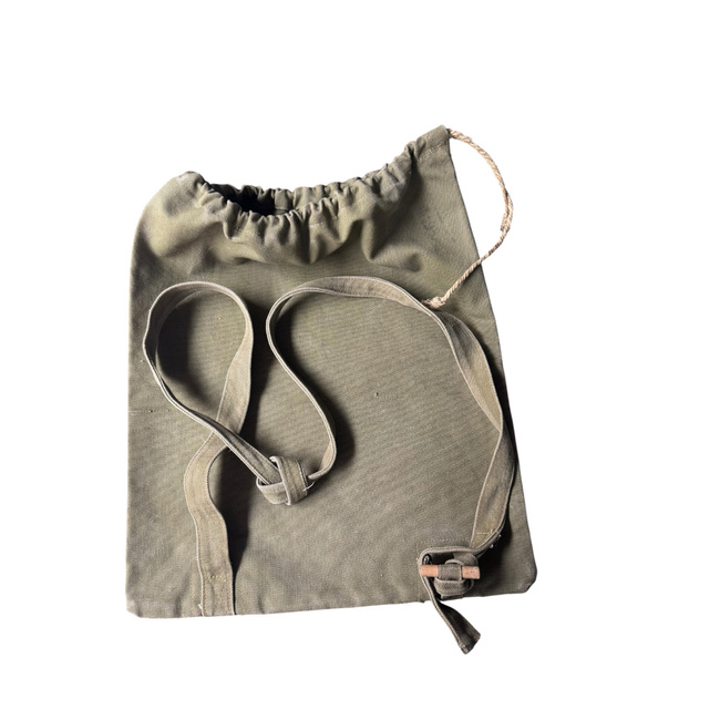 TEXTILE SHOULDER BAG WITH DRAWSTRING - ROMANIAN ARMY MILITARY SURPLUS - OD GREEN - USED