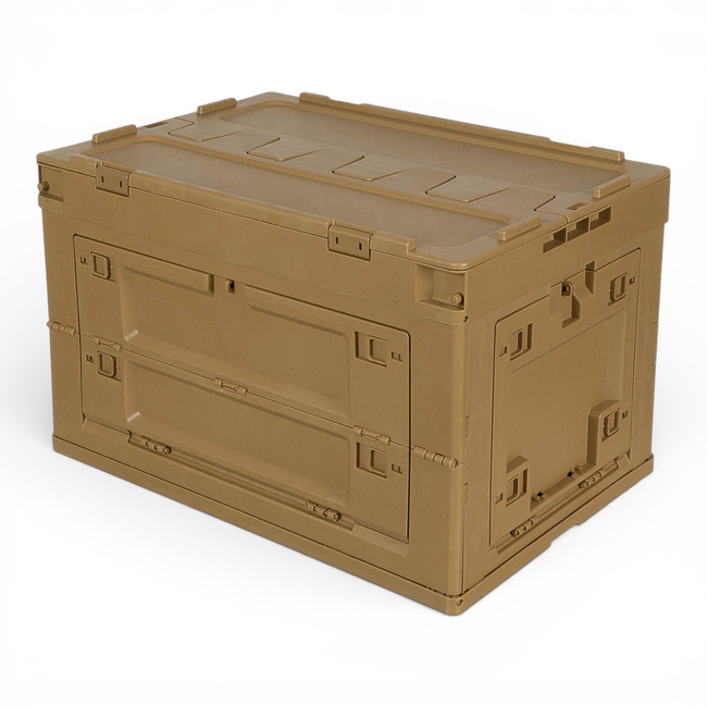 Foldable Plastic Storage Box with Hinged Lid - 60 L - Khaki - MFH