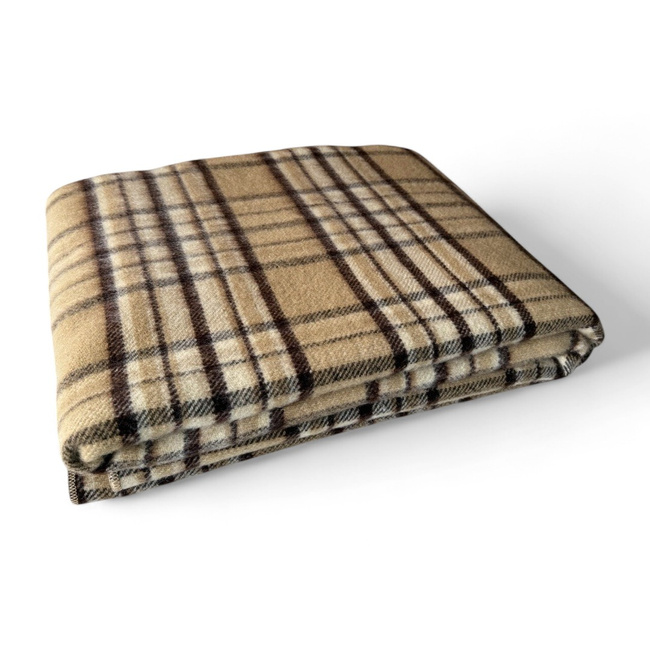 Merino Wool Blanket with Premium Box and Overlocked Edge - Model Autumn - Classic - 150x200 cm - Brown/Beige Checkered