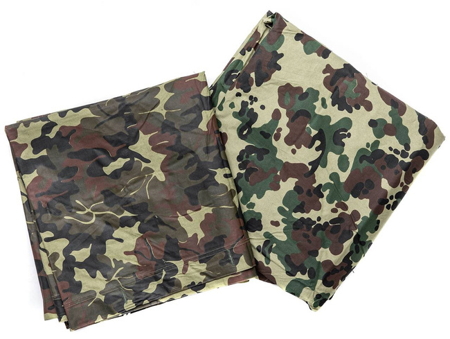 TENT TARPAULIN PLASH-PALATKA RAIN CAPE/SHELTER HALF - 180 x 180 CM - LEAF MOSAIC CAMOUFLAGE - ROMANIAN ARMY MILITARY SURPLUS - LIKE NEW