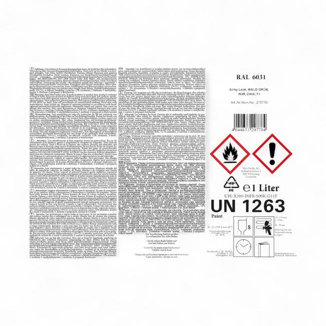 Katonai álcázó festék - gyorsan száradó - 1 l - Forest zöld - RAL6031 - MFH