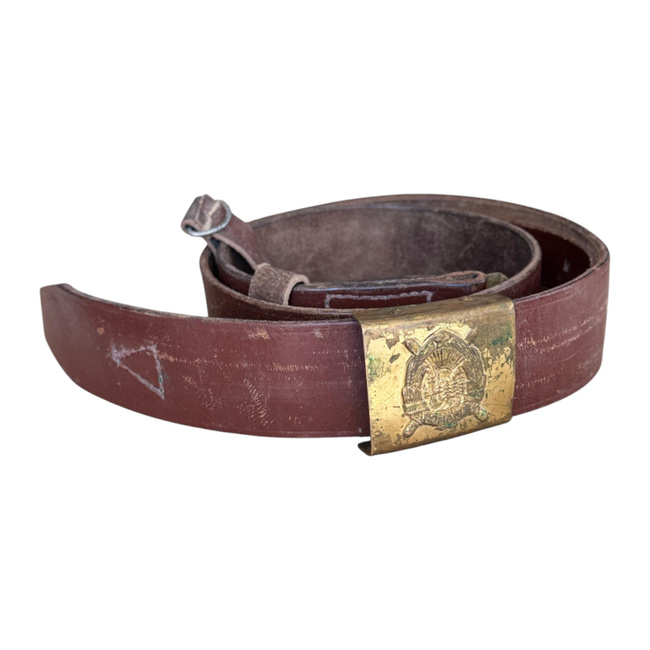 LEATHER BELT WITH GOLDEN BUCKLE - MILITARY SURPLUS ROMANIAN ARMY - USED