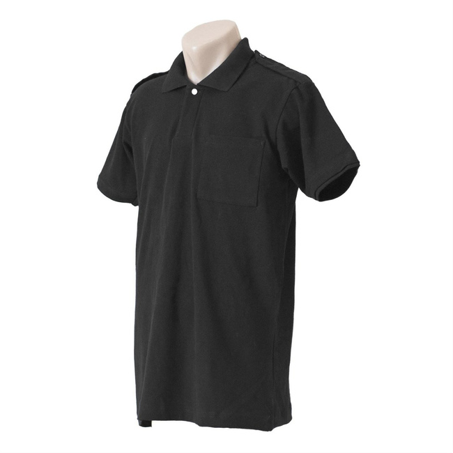 Black polo shirt with short sleeves, pocket, and epaulettes for PRISONS, GENDARMERIE