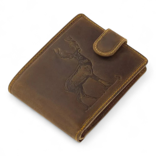 Leather Wallet for Hunters with Print - Red Deer - Brown - GreenDeed