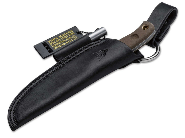 TOPS Knives Baja taktikai kés 4,5 hüvelykes pengével – bőr tokban - Barna - Boker