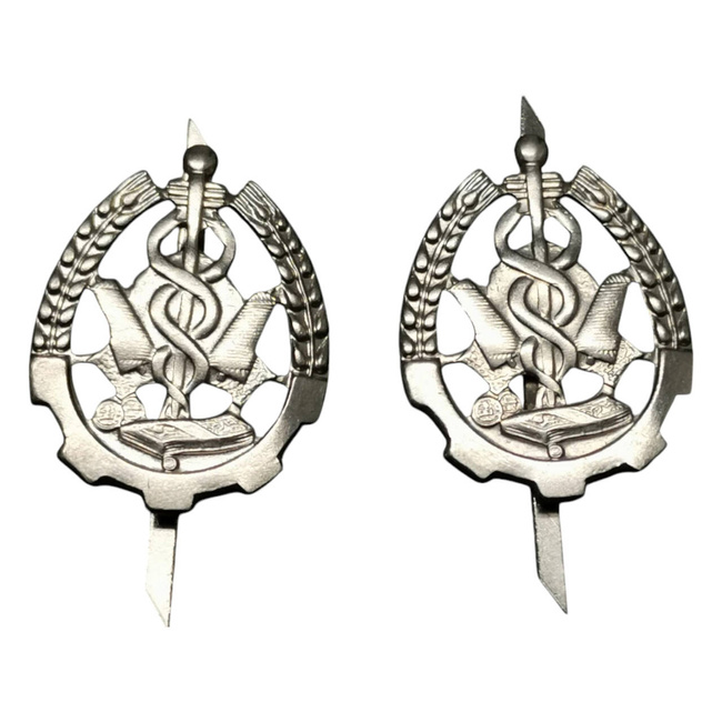 PAIR OF RANK INSIGNIA - QUARTERMASTER/ LOGISTICS 1701 - ROMANIAN ARMY MILITARY SURPLUS - SILVER - IN GOOD CONDITION