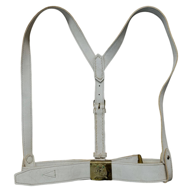 BELT WITH WHITE DIAGONAL AND GOLD BUCKLE - MILITARY SURPLUS ROMANIAN ARMY - IN GOOD CONDITION