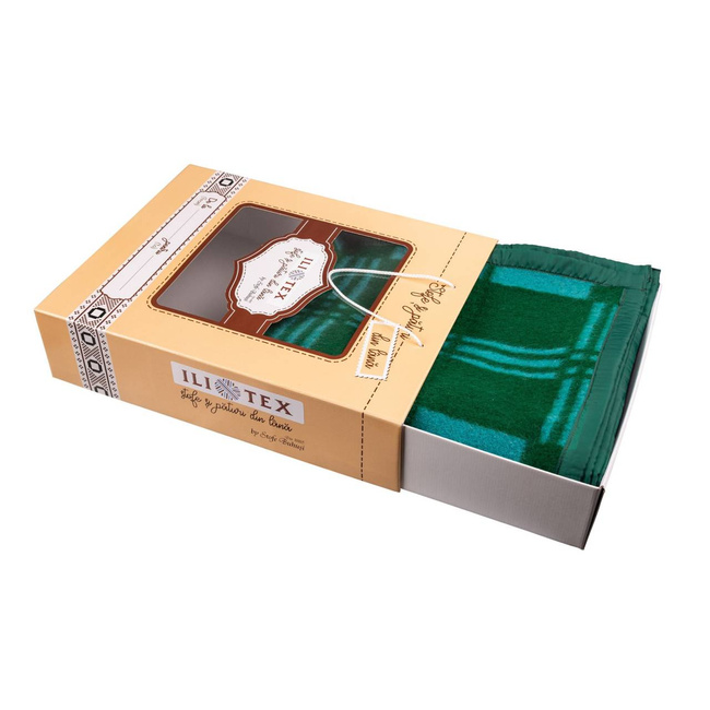 Román gyapjú takaró, hagyományos mintával, 140x200cm, zöld/szűz