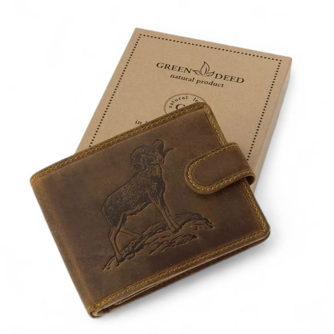 Leather Wallet for Hunters with Print - Mouflon - Brown - GreenDeed