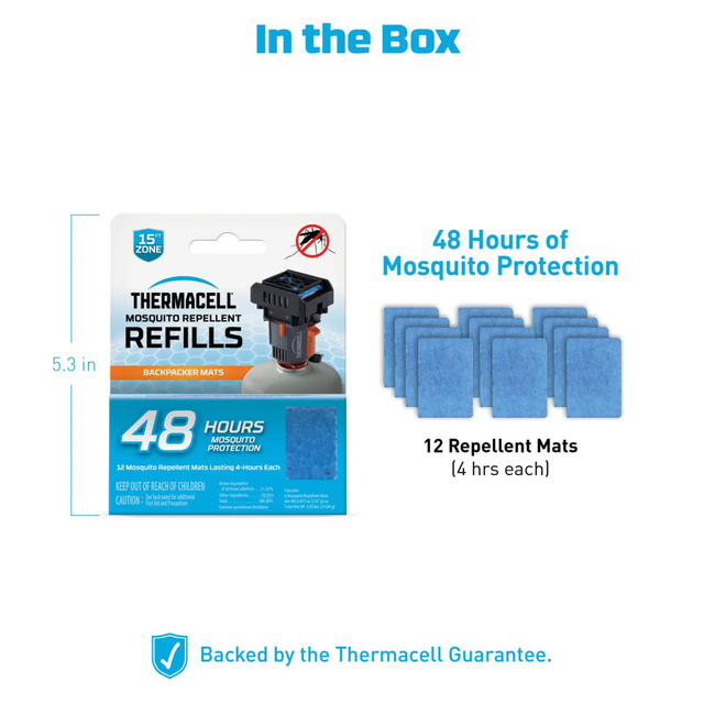 ANTI-MOSQUITO LAR DEVICE REFILL KIT - M-48 MATS-ONLY THERMACELL BACKPACKER - 48 HOURS - 12 PILLS WITH REPELLENT - THERMACELL