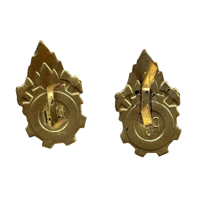 PAIR OF RANK INSIGNIA - CIVILIAN FIREFIGHTERS - ROMANIAN ARMY MILITARY SURPLUS - GOLDEN - IN GOOD CONDITION