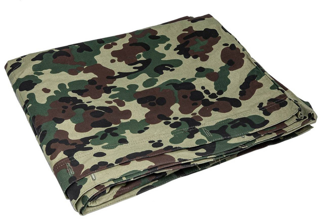TENT TARPAULIN PLASH-PALATKA RAIN CAPE/SHELTER HALF - 180 x 180 CM - LEAF MOSAIC CAMOUFLAGE - ROMANIAN ARMY MILITARY SURPLUS - LIKE NEW