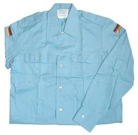 GERMAN NAVY DECK SHIRT - LONG SLEEVE -  BLUE - MILITARY SURPLUS - USED