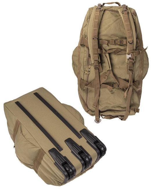DUFFLE BAG WITH REMOVABLE BACKPACK STRAPS AND WHEELS - 118 L - Mil-Tec® - COYOTE