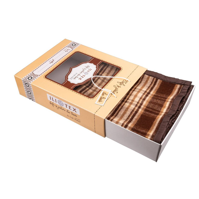 Román gyapjú takaró, 150x200 cm, barna/bézs/tejszín prémium