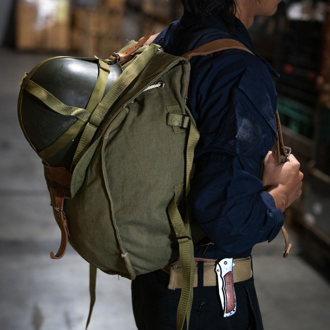 Katonai hátizsák- Hidegháborús román hadsereg (vászon) - vintage ritka - Zöld OD - Mint új