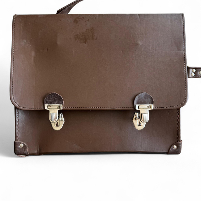 Vintage Aktatáska - Műbőr - 42 x 33 cm - Román Hadsereg Katonai Surplusz - Barna - Jó Állapotban