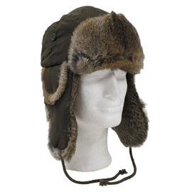 OD GREEN NATURAL FUR CAP WITH BROWN QUILTED LINING - MFH