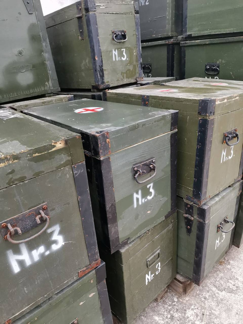 WOODEN MILITARY STORAGE CRATE - ROMANIAN ARMY SURPLUS - NO.3 - 65 x 37 x 46 CM