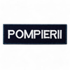 Emblema spate - POMPIERII - brodata pe suport albastru inchis (navy) cu contur bleumarin si text alb - aplicare termica - 20x5 cm
