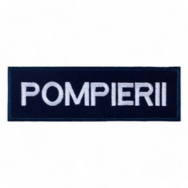 Ecuson POMPIERII piept cu contur bleumarin - aplicare prin coasere - 12,5x2,5 cm