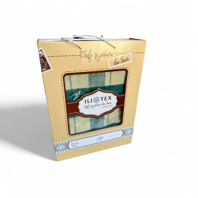 Merinó Gyapjútakaró Prémium Díszdobozban - Aura Modell - Klasszikus - 150x200 cm - Smaragdzöld/Krém Kockás