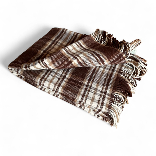 Romanian wool blanket, 150x200+20cm, brown/beige/cream premium