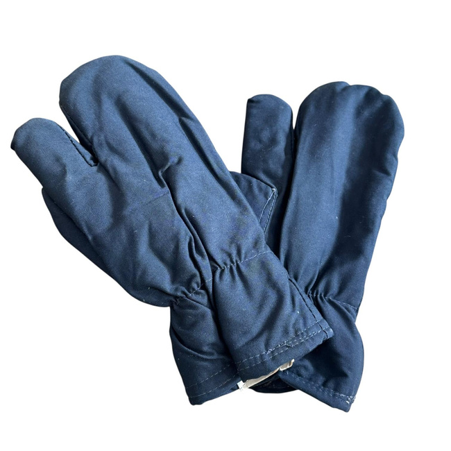 Béléses védőkesztyűk katonai tarpaulin anyagból, háromujjas – Román Katonai Surplus – Sötétkék – Jó állapotban