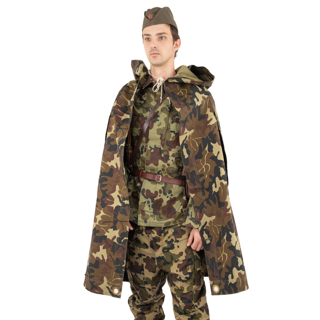 TENT TARPAULIN PLASH-PALATKA RAIN CAPE/SHELTER HALF - 180 x 180 CM - LEAF MOSAIC CAMOUFLAGE - ROMANIAN ARMY MILITARY SURPLUS - LIKE NEW