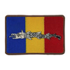 Ecuson Lupul Dacic cu aplicare Velcro (cu scai) - 9,5x6,5 cm - brodat pe suport tricolor cu contur maro