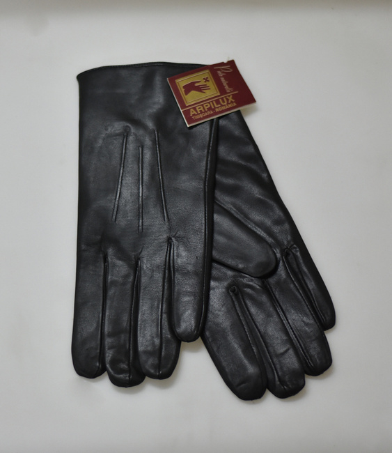 MEN'S LEATHER GLOVES - BLACK - MILITARY SURPLUS ROMANIAN ARMY - LIKE NEW