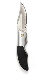 KÉS SILVER/BLACK ONE-HAND OPENER KNIFE ´LUCHS´ 7.62 cm HALF SERRATED BLADE