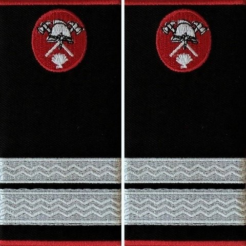 Grade Sergent Major Pompieri ISU, IGSU țesute pe suport textil din tercot lipit, cu semn de armă metalic
