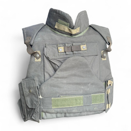 Bulletproof Vest with Collar and Side Pouches - Type T-IV - Vintage - Romanian Army Military Surplus - Olive Green - In Good Condition
