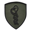 EMBLEMA SEMN DE ARMA MANECA SCUT - MEDICAL - BRODATA PE SUPORT KAKI CU FIR NEGRU