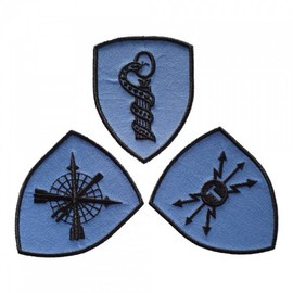 EMBLEMA SEMN DE ARMA MANECA SCUT - RADIOLOCATIE - BRODATA PE SUPORT COMBAT ALBASTRU FORTE AERIENE CU FIR NEGRU