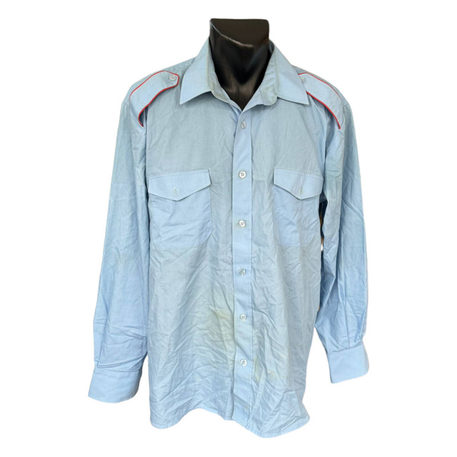 CADET SHIRT WITH TWO POCKETS, EPAULETTES AND PLAIN COLLAR - LIGHT BLUE - MILITARY SURPLUS ROMANIAN ARMY - USED