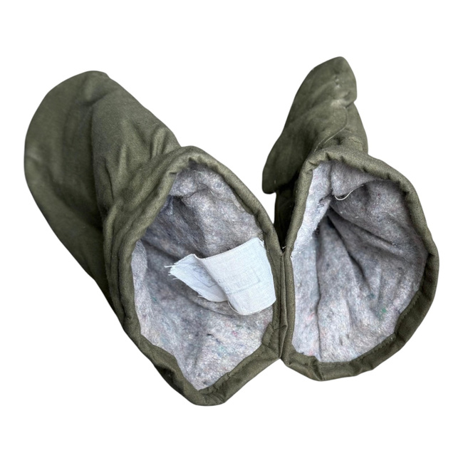 Insulated Protective Mittens Made of Tent Canvas Material, 2-Finger Design - Romanian Army Military Surplus - OD Green - Like New
