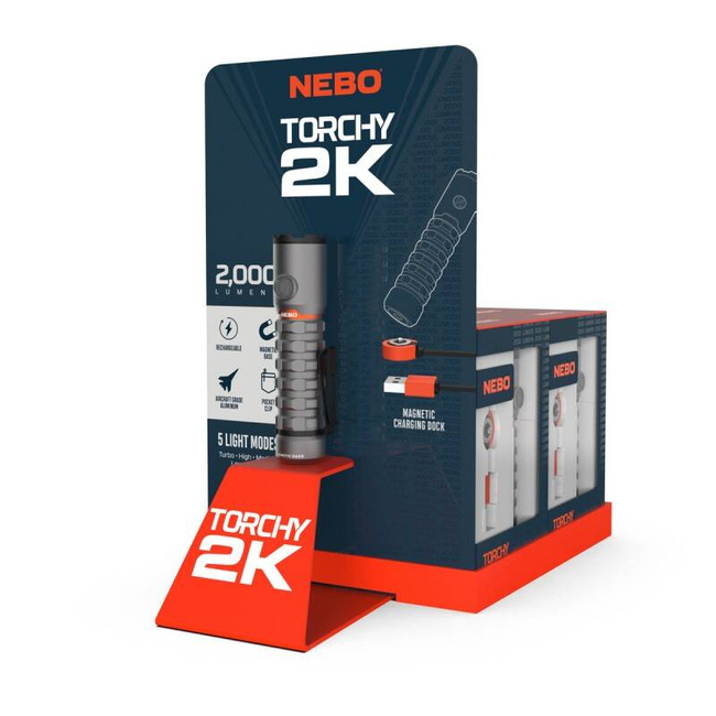 Nebo Torchy 2K LED-es zseblámpa, akkumulátor, 2000lm, 3 fényerőfokozat, turbó funkció és villogó fény, alumínium, IP66, szürke