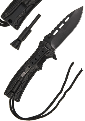 Fekete egykezes kés paracord w.fire starter