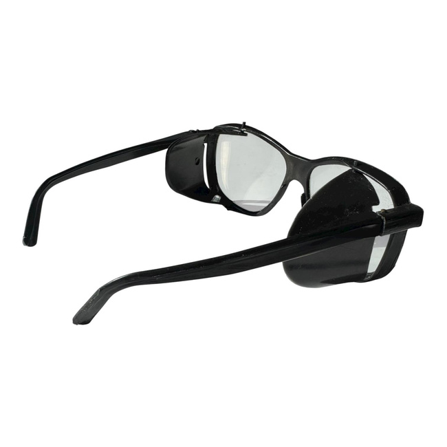 Glasses with Transparent Lenses and Detachable Side Shields - Black Frame - Romanian Army Military Surplus - In Good Condition