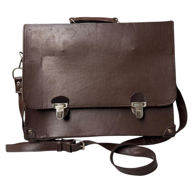 Vintage Aktatáska - Műbőr - 42 x 33 cm - Román Hadsereg Katonai Surplusz - Barna - Jó Állapotban