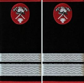 Grade Sergent Major Pompieri ISU, IGSU țesute pe suport textil din tercot lipit, cu semn de armă metalic
