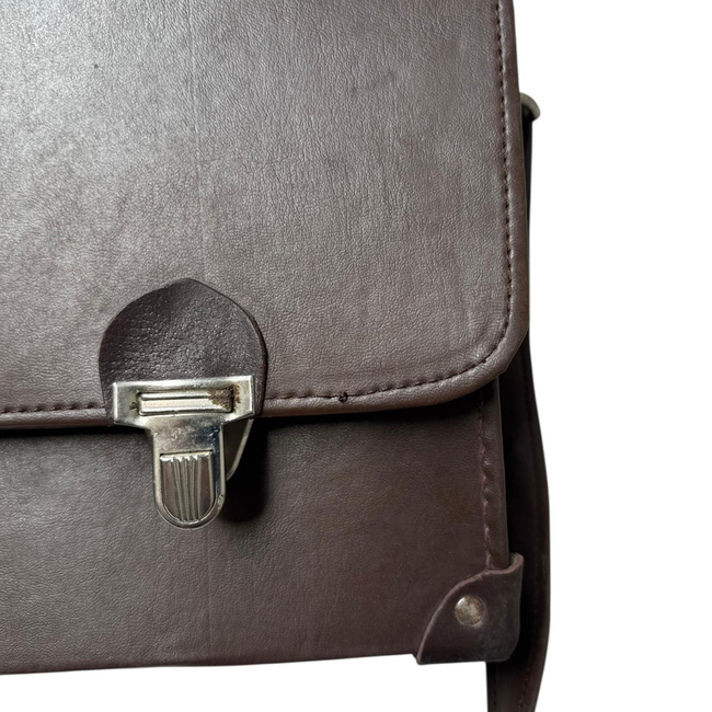Vintage Briefcase - Faux Leather - 42 x 33 cm - Romanian Army Military Surplus - Brown - In Good Condition