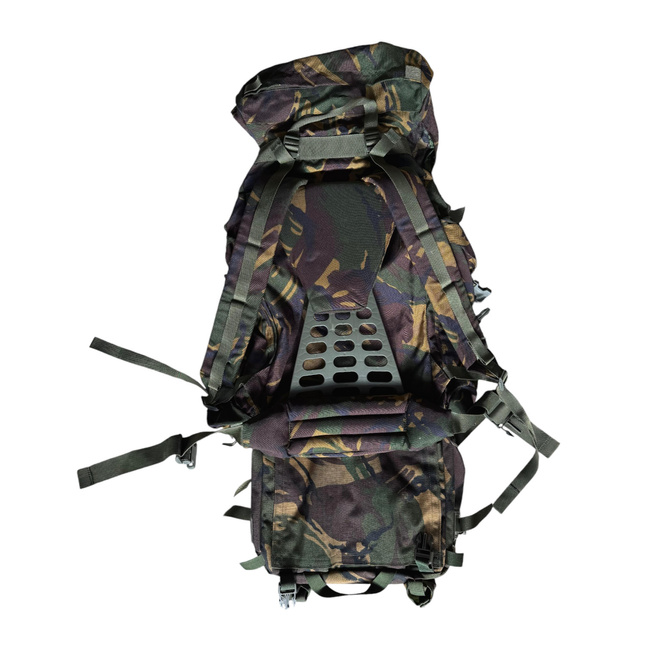 BIG MILITARY COMBAT BACKPACK WITH POCKET, DETACHABLE OUTER POUCH - MOTEXCO - 90L - MILITARY SURPLUS ROMANIAN ARMY - CAMOUFLAGE MOSAIC FOREST DPM - IN GOOD CONDITION
