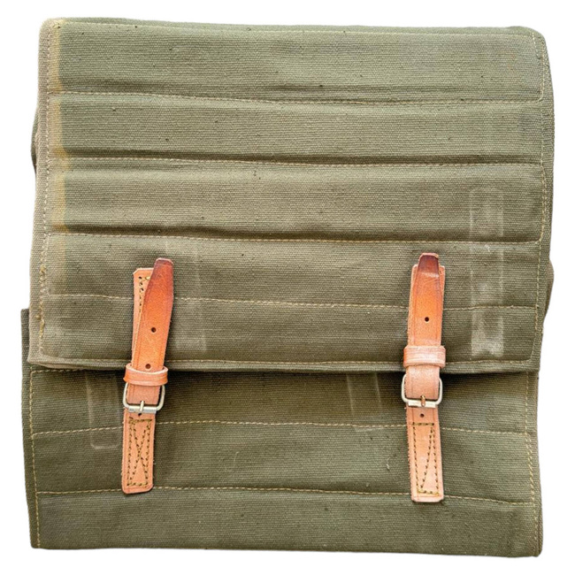 HEAVY DUTY CASE WITH KEVLAR PROTECTORS - LEATHER STRAPS - MILITARY SURPLUS ROMANIAN ARMY - OD GREEN - IN GOOD CONDITION